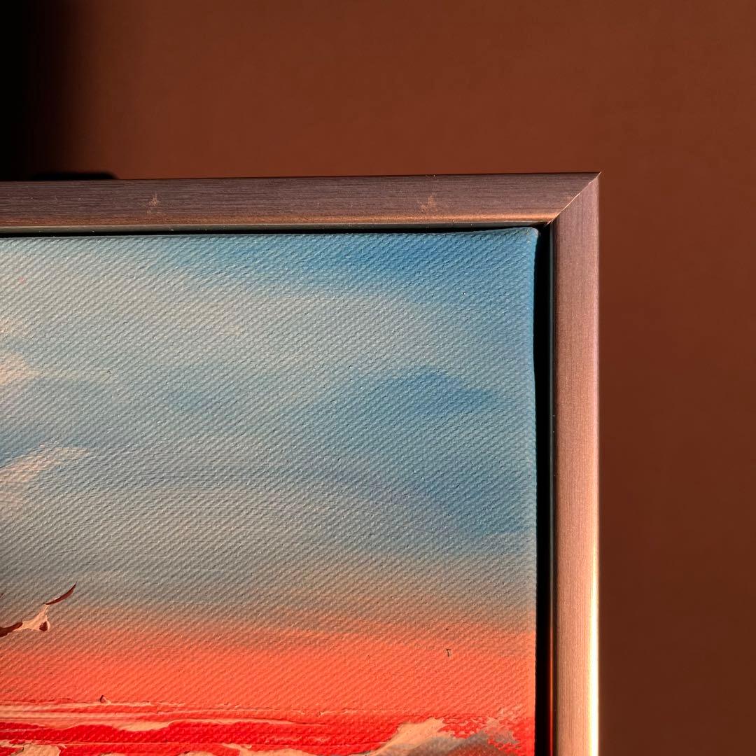 手書き油絵 荒海 額付 絵画 インテリア 油彩画