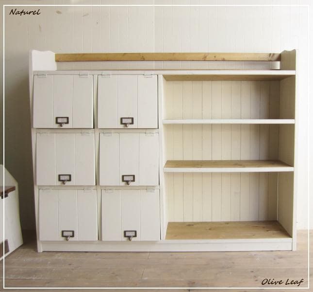 サイズオーダー可！超ワイド6枚パタパタキャビネット●シャビーホワイト●受注製作