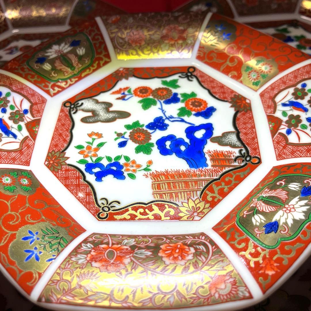 有田焼　青藍窯 金欄手古伊万里 八角銘々皿 5枚揃