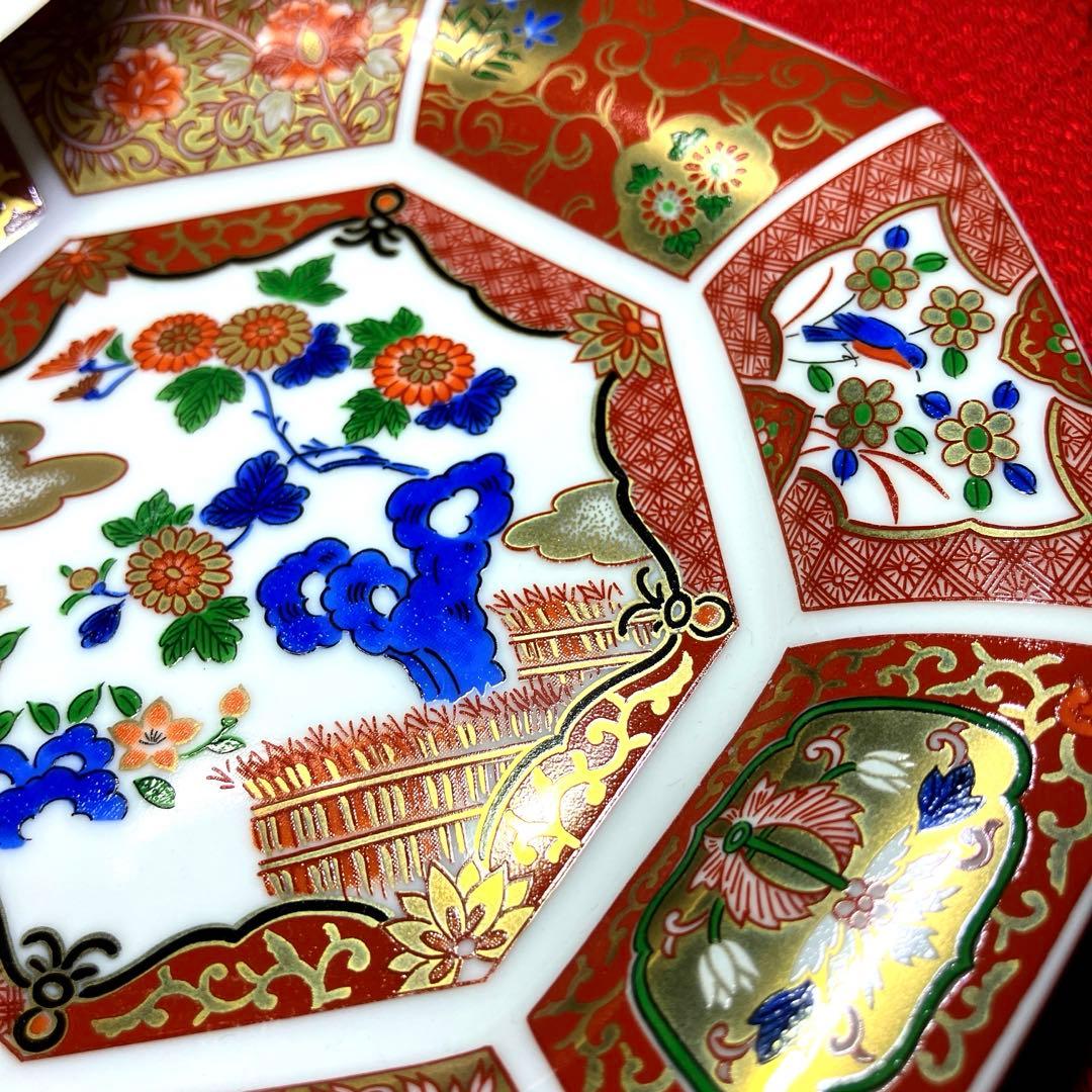 有田焼　青藍窯 金欄手古伊万里 八角銘々皿 5枚揃