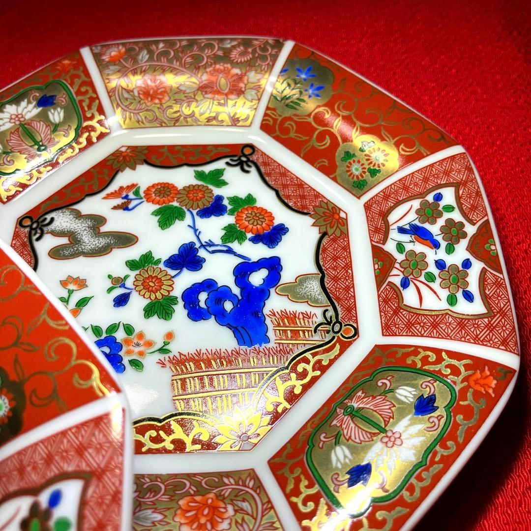 有田焼　青藍窯 金欄手古伊万里 八角銘々皿 5枚揃