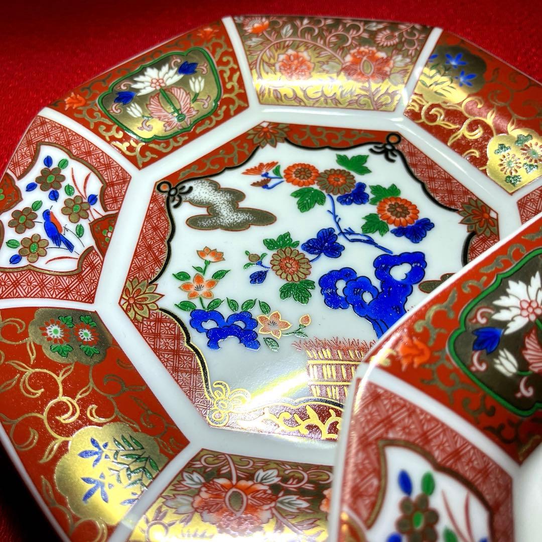 有田焼　青藍窯 金欄手古伊万里 八角銘々皿 5枚揃