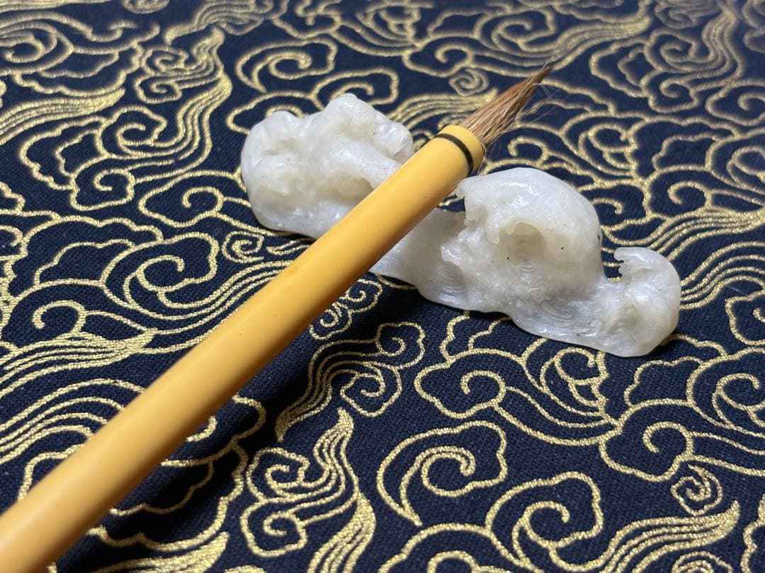 030 水石、中国美術、古玩、凍石、波、筆置、箸置、置物、文鎮、書道、彫刻