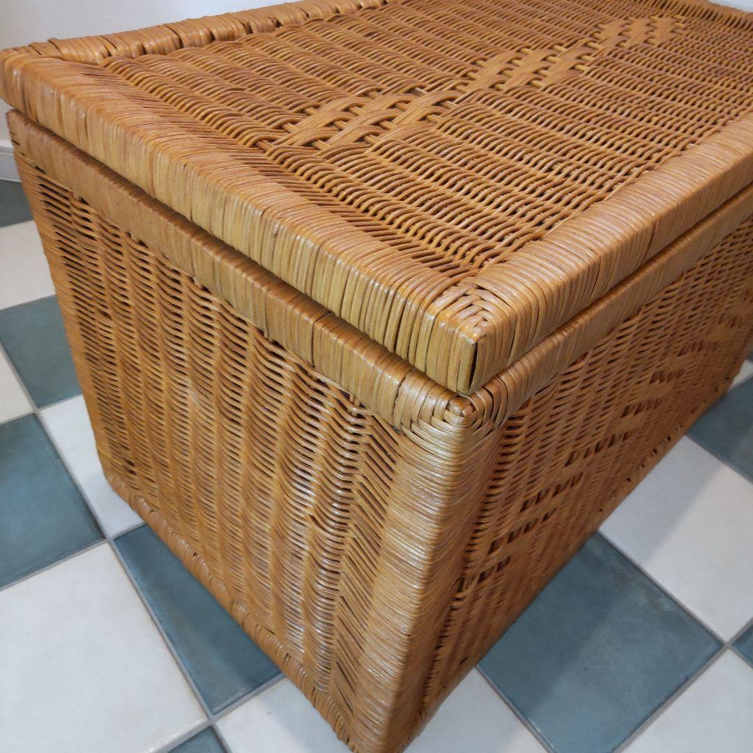 【ラタン収納ボックス】大型 籐製品 昭和レトロ かご バスケット
