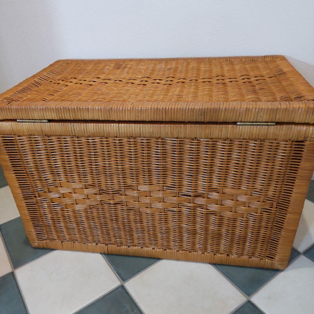 【ラタン収納ボックス】大型 籐製品 昭和レトロ かご バスケット