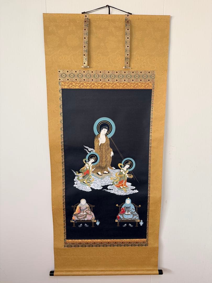 掛軸 天台三尊仏 天台宗 年中掛け 普段掛け 阿弥陀三尊仏 日常掛 仏画 仏間
