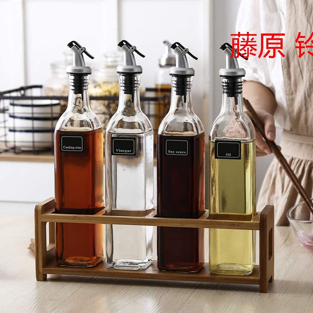 家庭用ガラスオイルポット調味料ボトルコンビネーションスパイスラック付オイル%