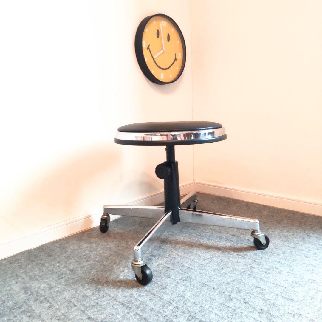 JAPAN VINTAGE　カットチェア　ビンテージ　丸椅子　昇降回転　クロス脚