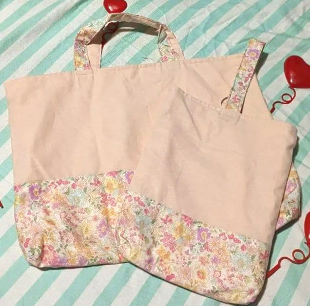 さくらんぼ　くすみピンク　レッスンバッグ　花柄　上履き袋　てさげ　入園　入学