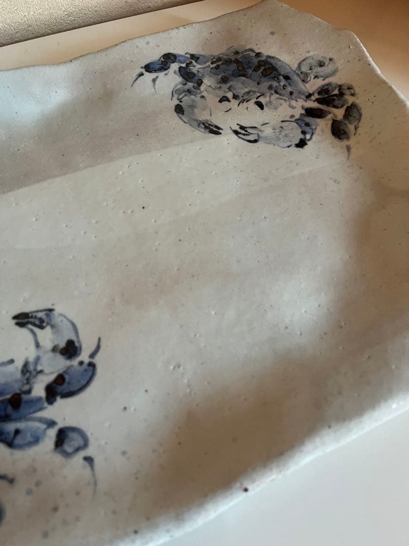 九谷焼　カニ柄 陶器製 長方形皿　田中正人