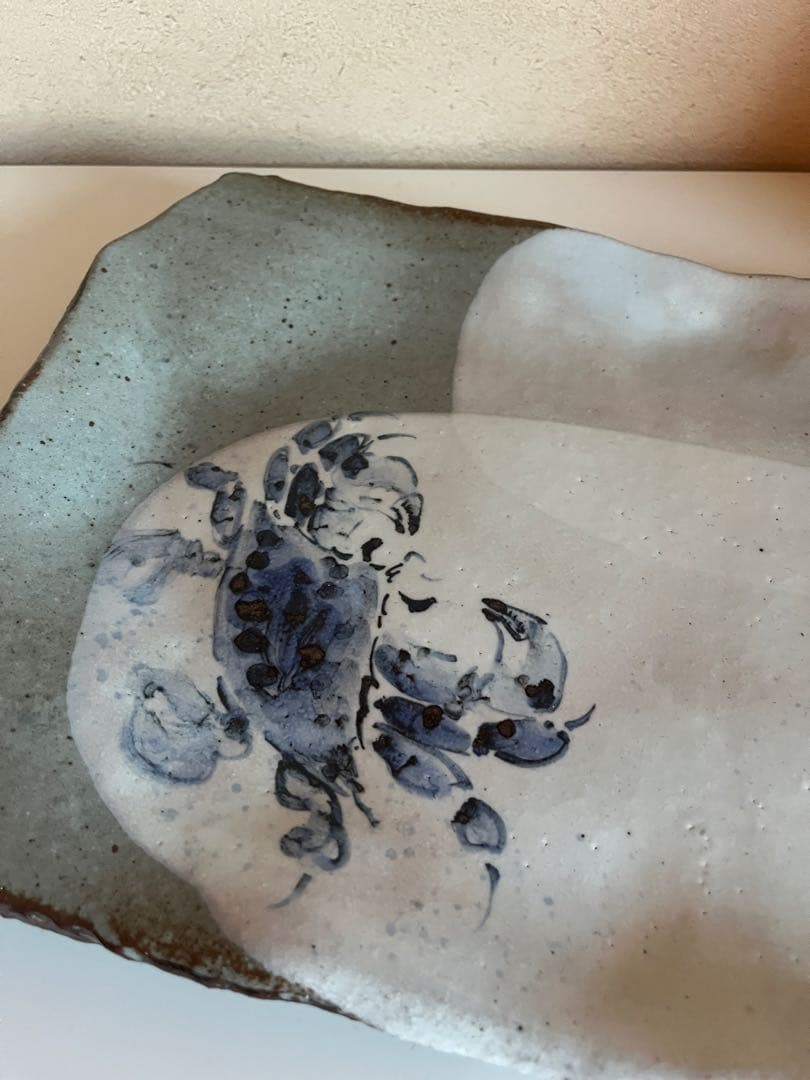 九谷焼　カニ柄 陶器製 長方形皿　田中正人