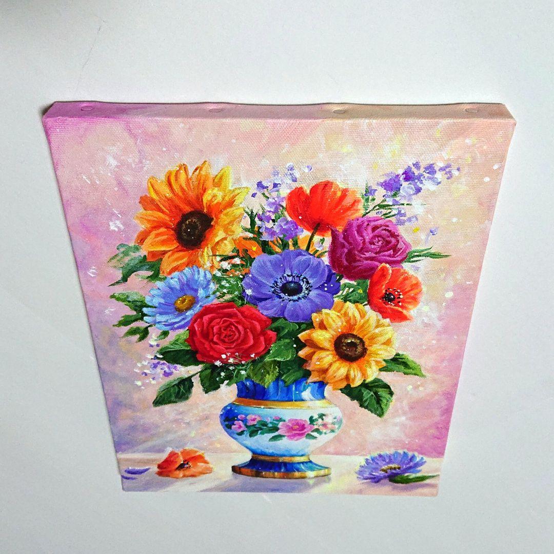 【花瓶に花を】アクリル画 F3 静物画 絵画 風景画 花の絵