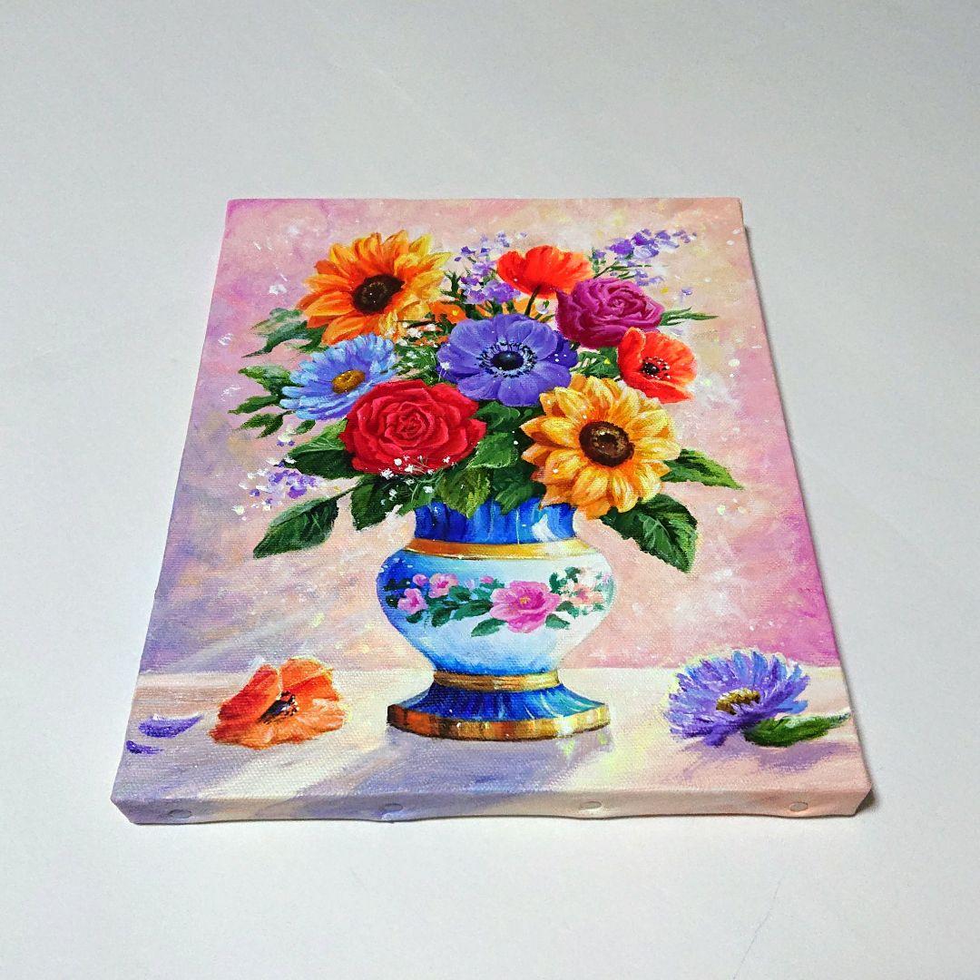 【花瓶に花を】アクリル画 F3 静物画 絵画 風景画 花の絵