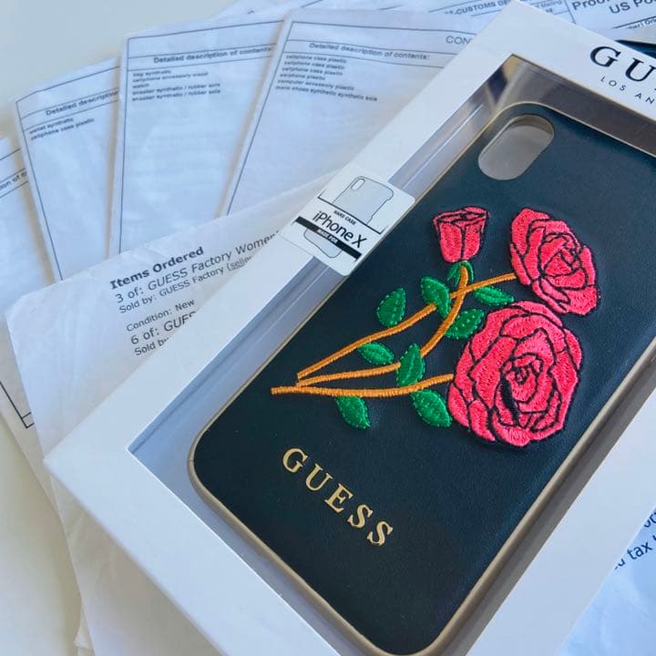 GUESS ゲス iPhone X/XS ケース バラ刺繍 ブラック