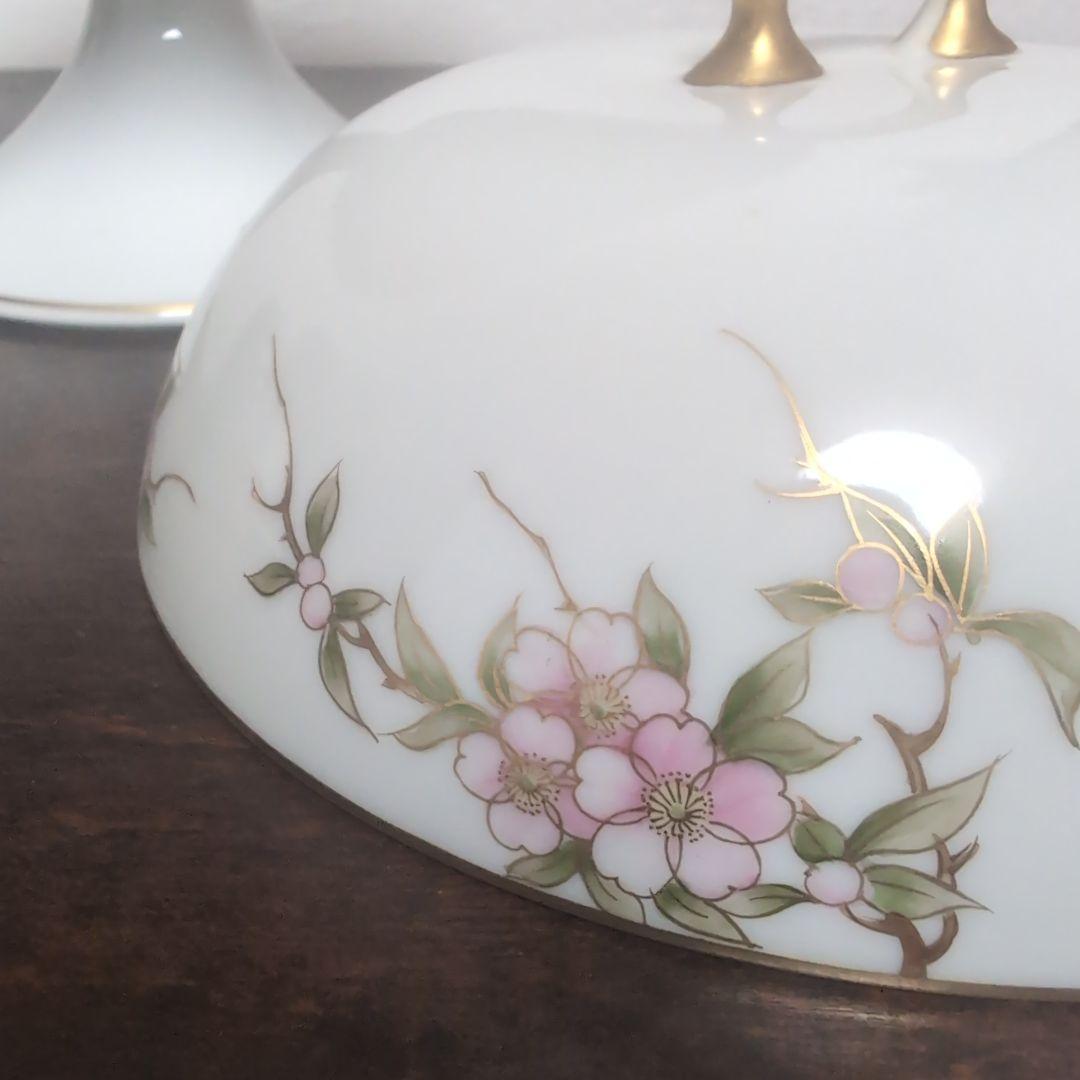 日本のアンティーク　オールドメイトー　名古屋製陶所　蓋付きコンポート　桜が素敵