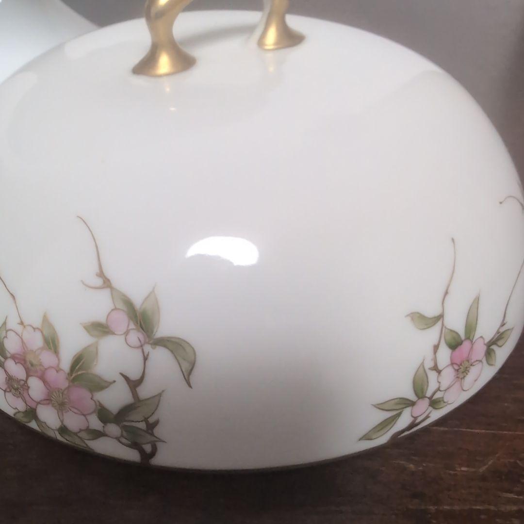 日本のアンティーク　オールドメイトー　名古屋製陶所　蓋付きコンポート　桜が素敵