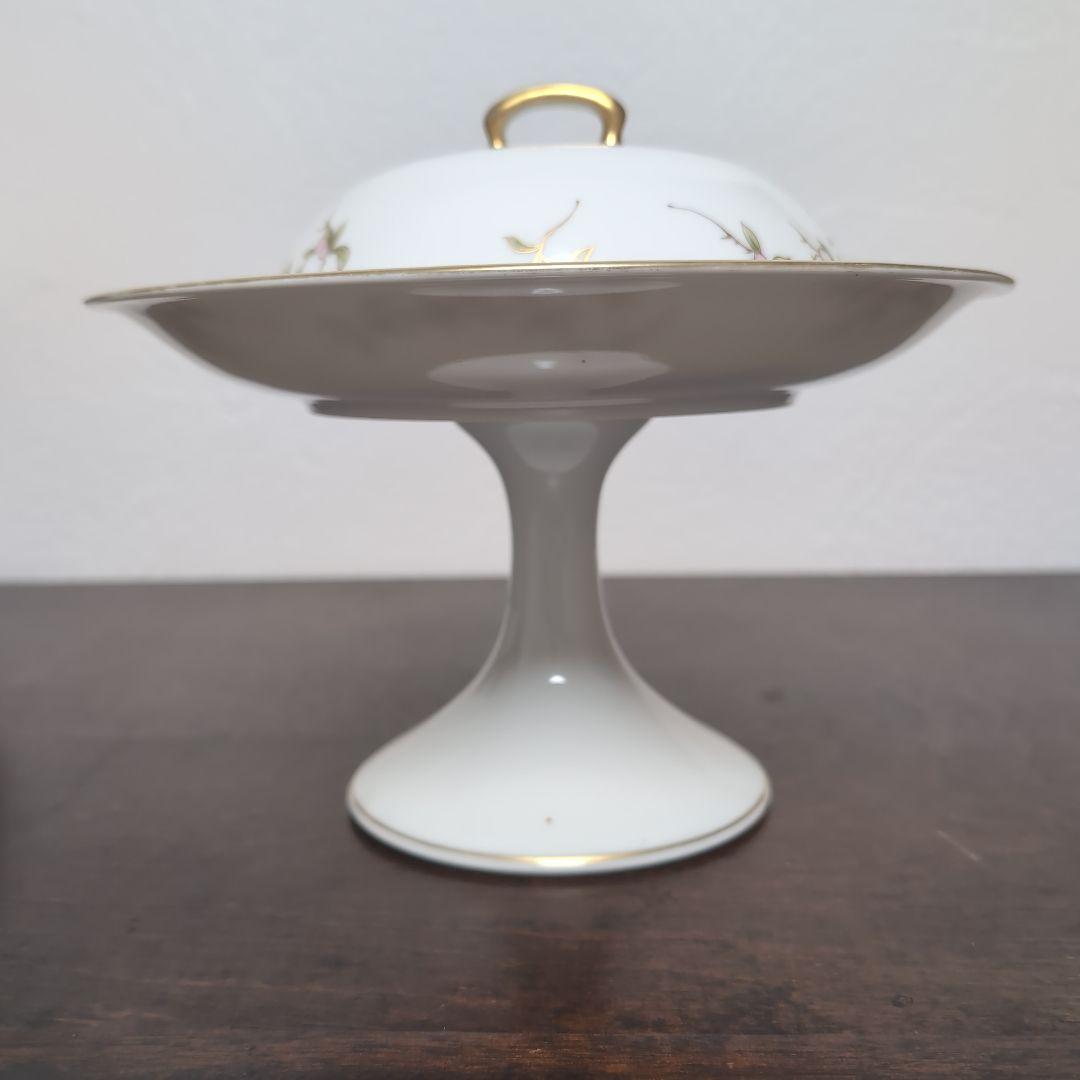 日本のアンティーク　オールドメイトー　名古屋製陶所　蓋付きコンポート　桜が素敵