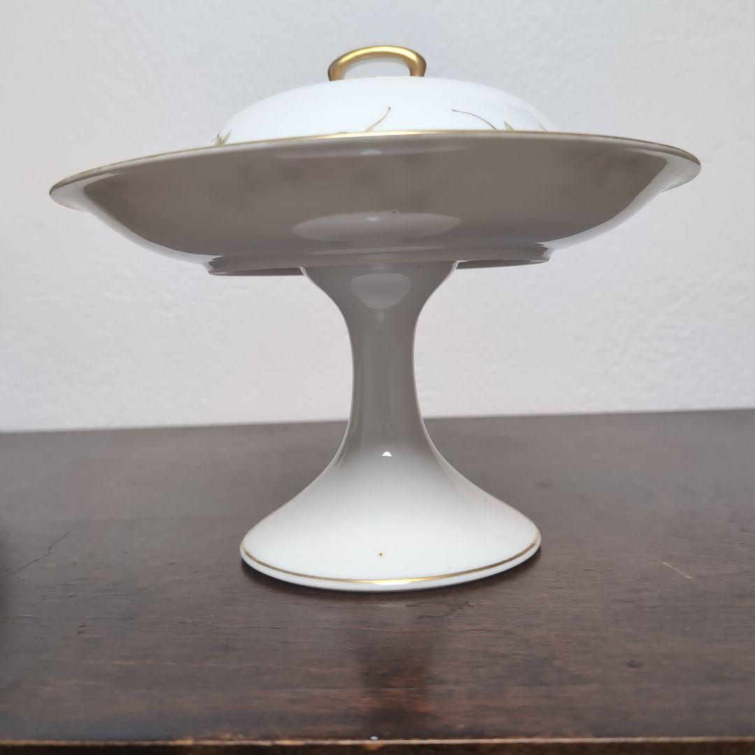 日本のアンティーク　オールドメイトー　名古屋製陶所　蓋付きコンポート　桜が素敵