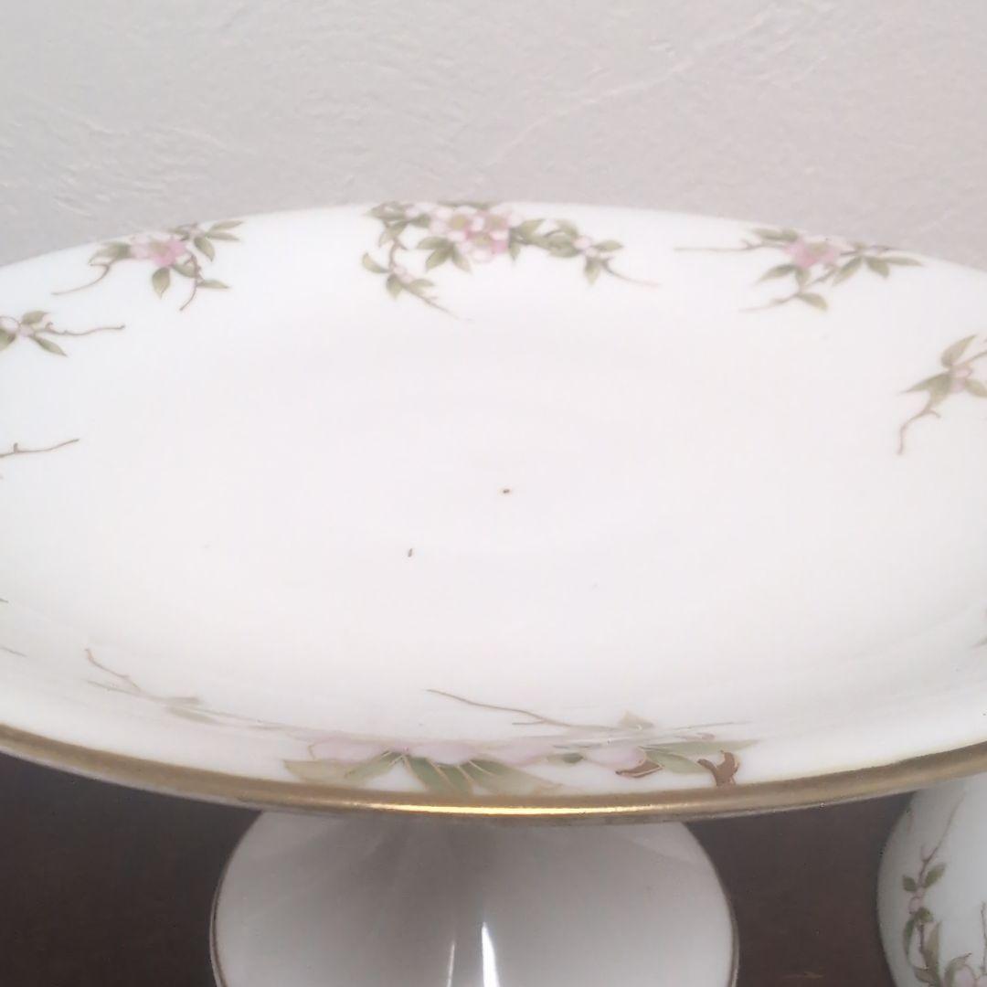 日本のアンティーク　オールドメイトー　名古屋製陶所　蓋付きコンポート　桜が素敵