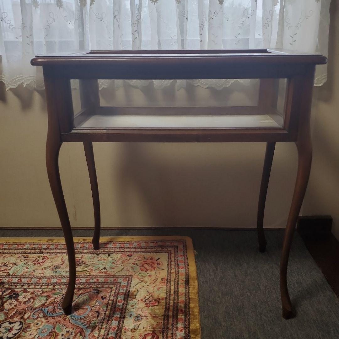 アンティーク　木製ガラス天板テーブル　イタリア製