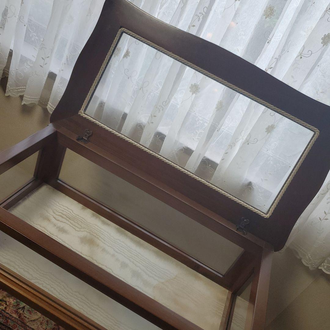 アンティーク　木製ガラス天板テーブル　イタリア製