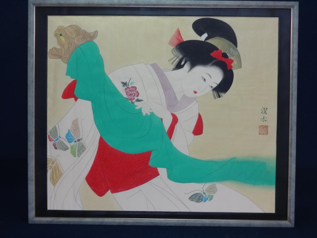 伊東深水 鏡獅子 1934年頃　肉筆水彩画　紙本著色・額装