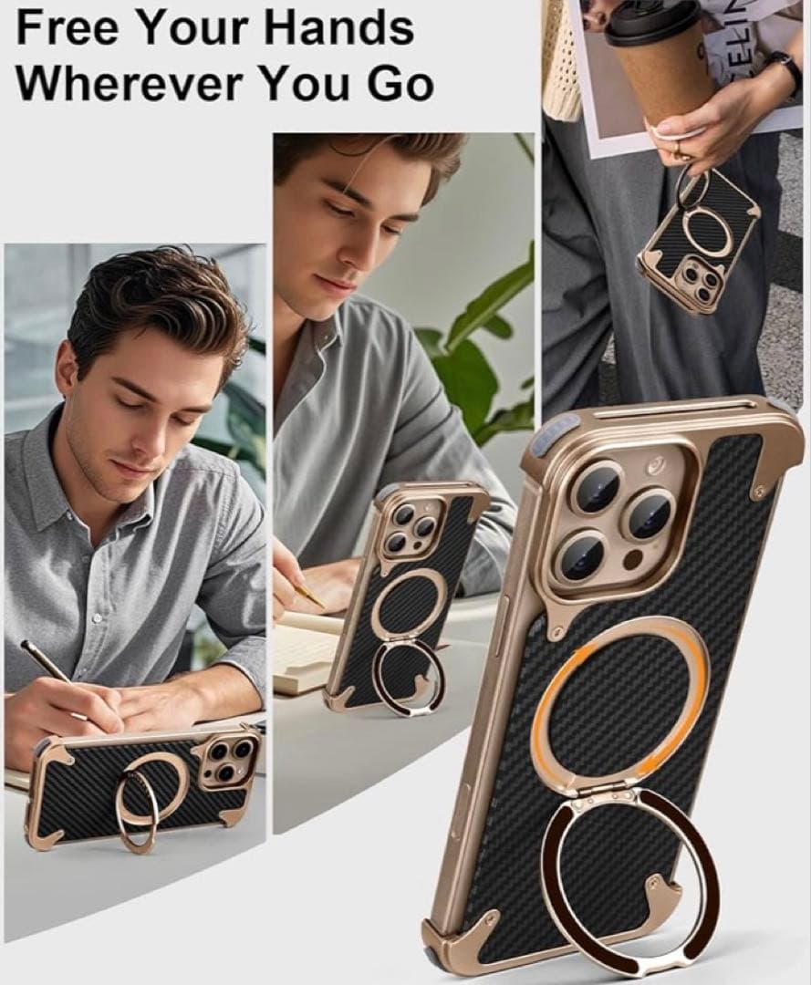 iPhone 16 Pro フレームレスケース 保護衝撃吸収 360°回転