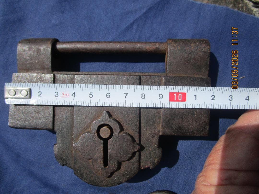 錠前　鍵　阿波錠　鉄製錠前　時代物　2枚バネ　開閉可能　鍵とセット　1個