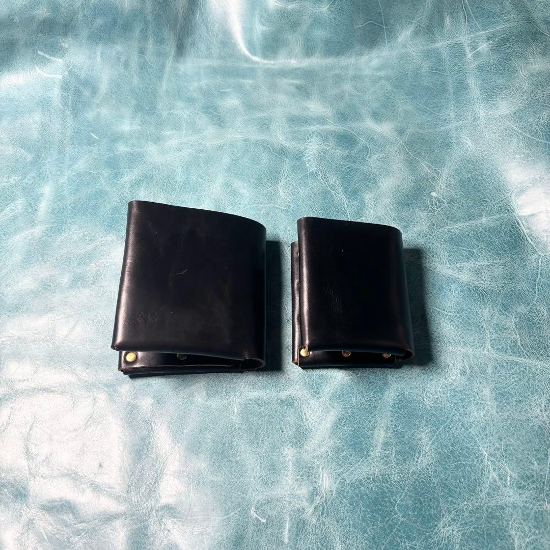 コンパクト二つ折り革財布　クロムエクセル　黒・緑色　真鍮　cx-hw-001