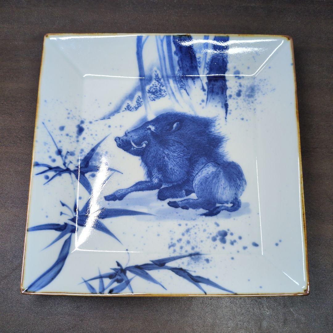 福泉窯 染付 干支 飾り皿 8点セット 皿立て付き