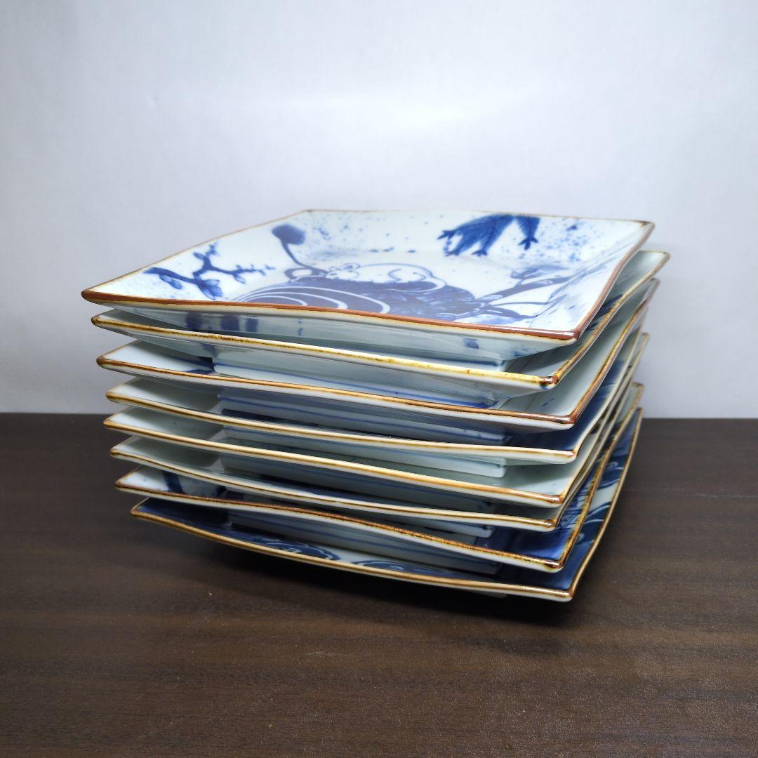 福泉窯 染付 干支 飾り皿 8点セット 皿立て付き