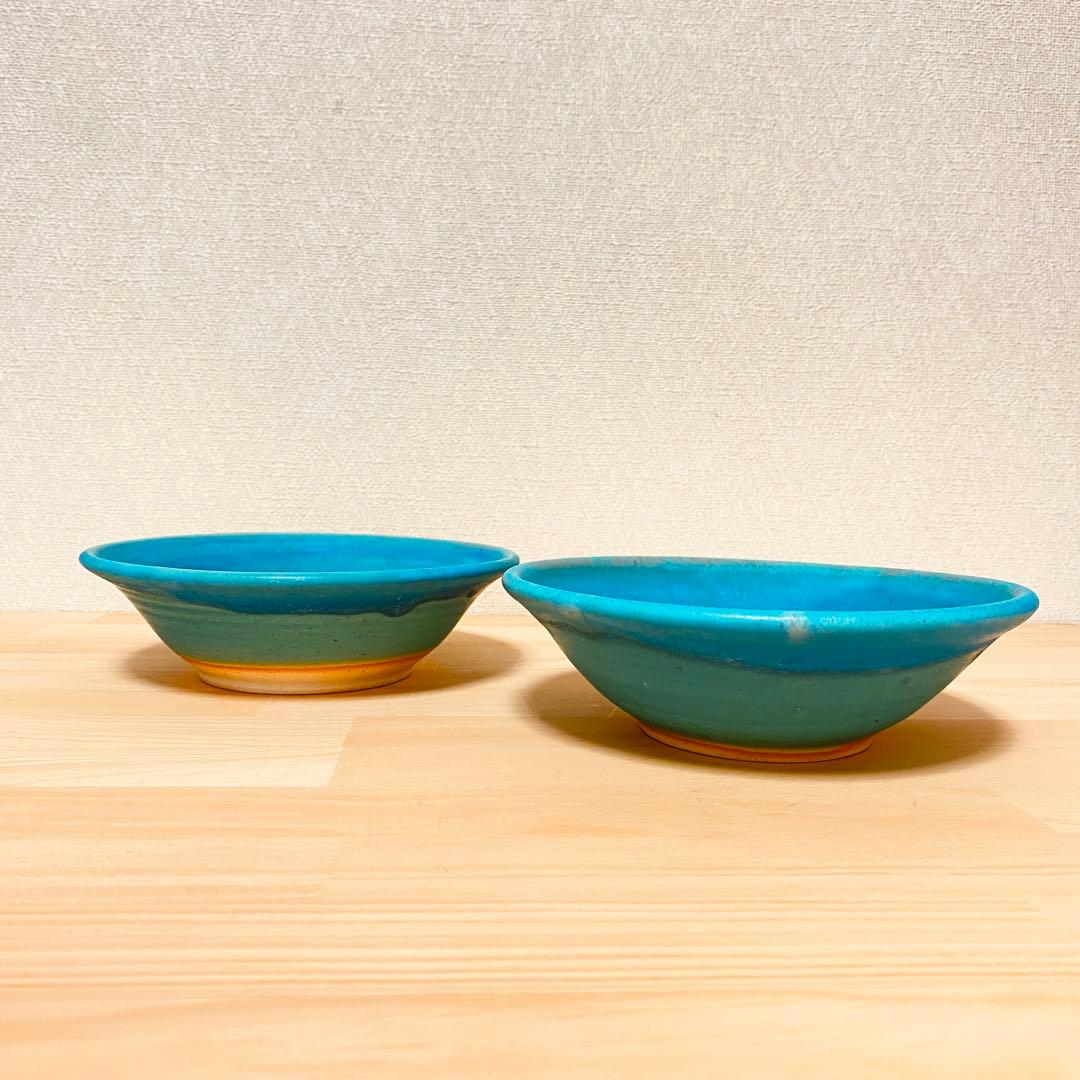 うるま陶器　ボウル　2個セット　沖縄　やちむん　うるまブルー　青い器