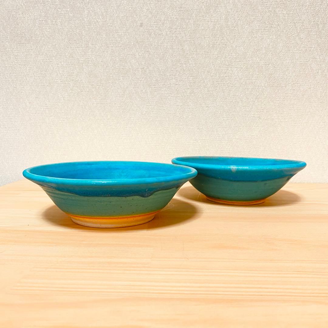 うるま陶器　ボウル　2個セット　沖縄　やちむん　うるまブルー　青い器