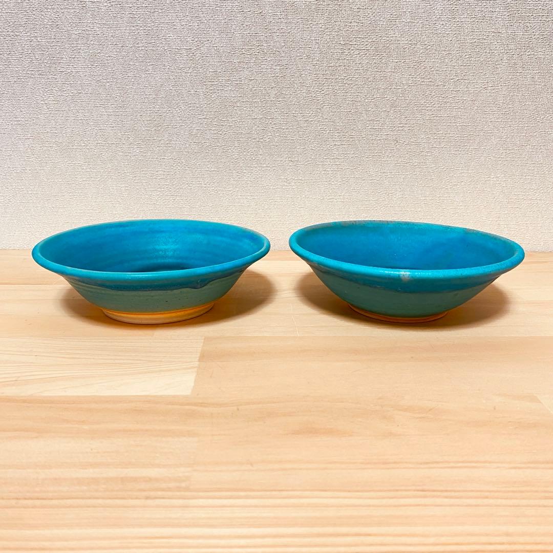 うるま陶器　ボウル　2個セット　沖縄　やちむん　うるまブルー　青い器