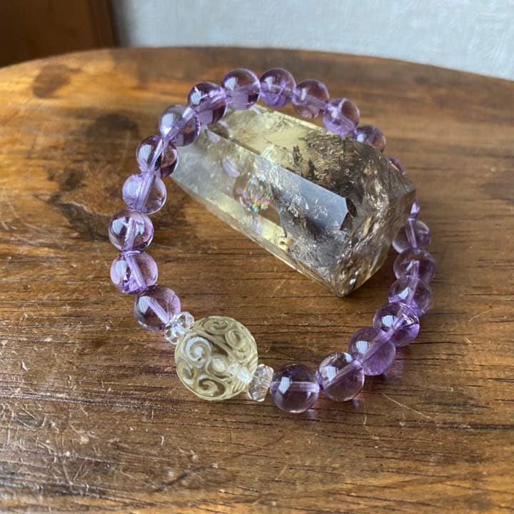 シトリン摩尼車＆虹入りアメジストブレスレット