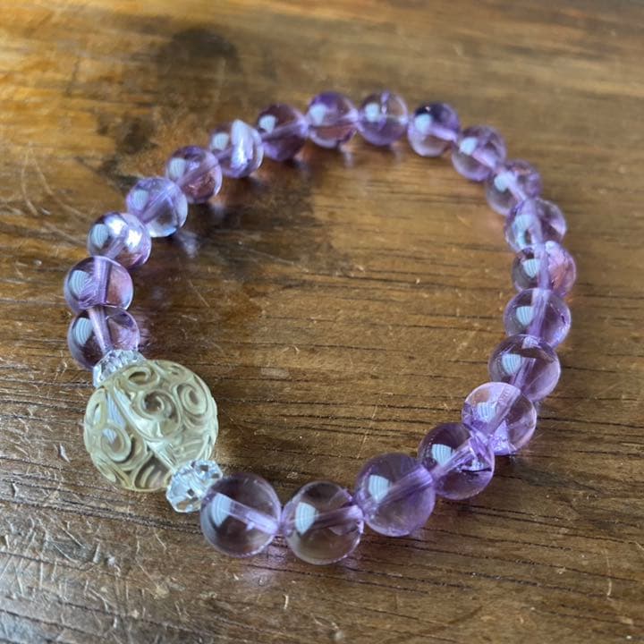 シトリン摩尼車＆虹入りアメジストブレスレット