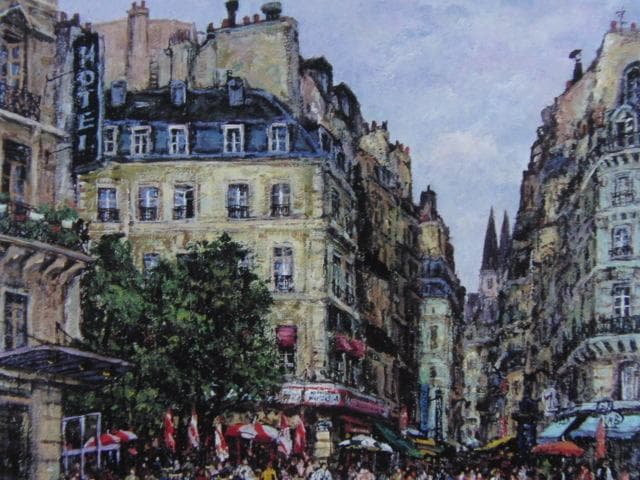 深沢昭明、【サンドニ通りのカフェ（パリ）】、希少な大判額装用画集より