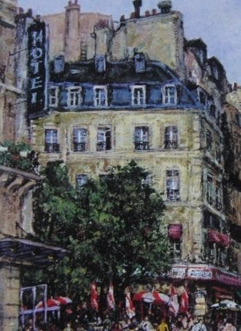 深沢昭明、【サンドニ通りのカフェ（パリ）】、希少な大判額装用画集より