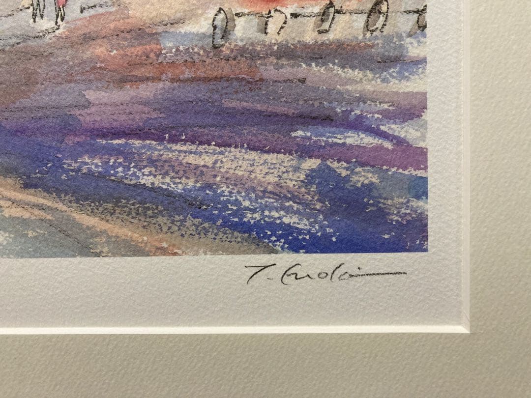 俳優 榎木孝明 リトグラフ 版画「虹色の刻（双子教会ローマ）」 サイン 新額装