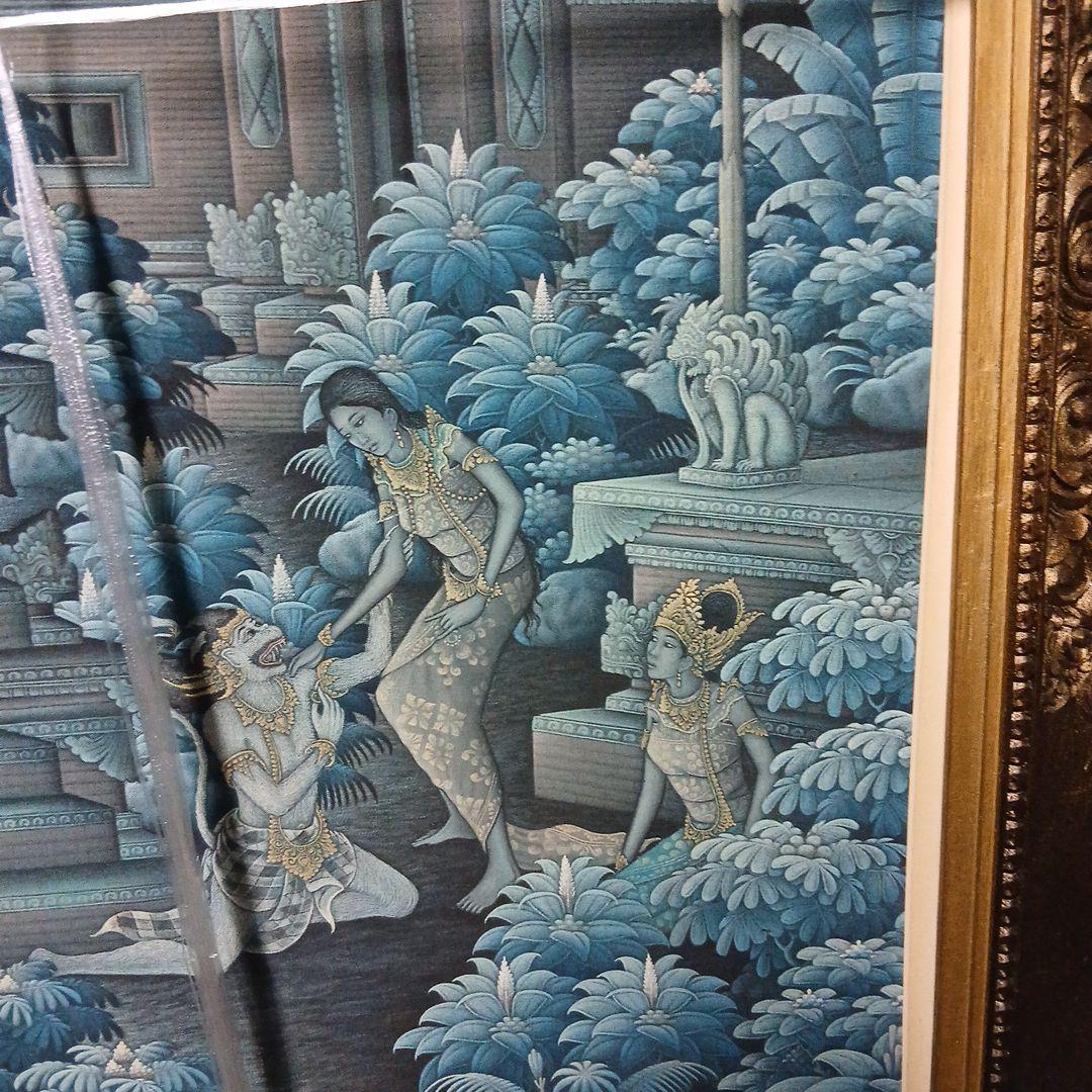 バリ島の伝統的な絵画 大きめ　ウブド購入骨董品