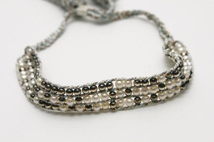 淡水真珠/ナバホパールブレスレット　3.0-3.5mm　四つ編み仕様　ミサンガ