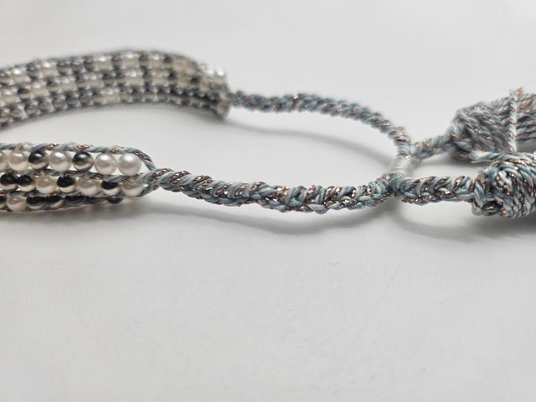 淡水真珠/ナバホパールブレスレット　3.0-3.5mm　四つ編み仕様　ミサンガ