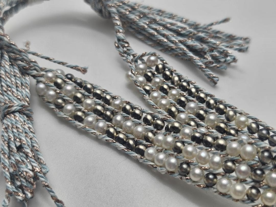 淡水真珠/ナバホパールブレスレット　3.0-3.5mm　四つ編み仕様　ミサンガ