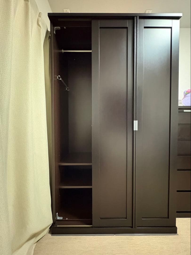 【2月半ばまで】ダークブラウン衣類収納 ミラー付き