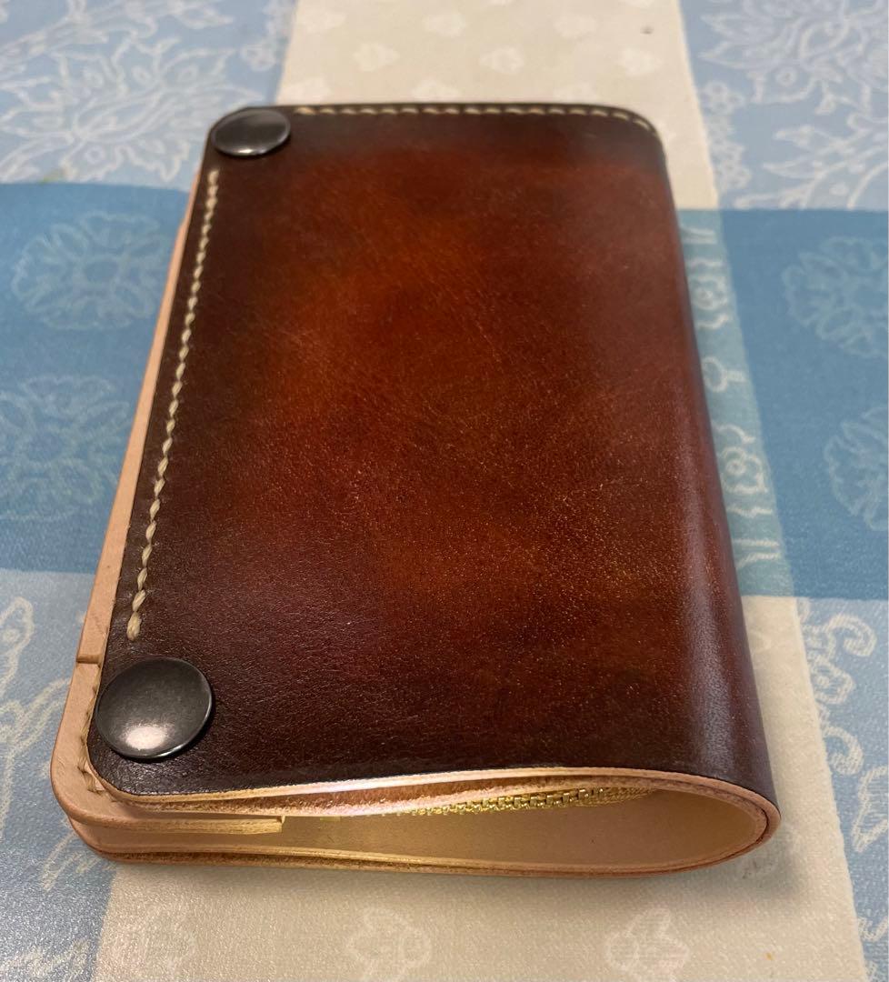 トラッカーウォレット　ミドルサイズ　お札を楽に収納　赤＋茶＋ナチュラル