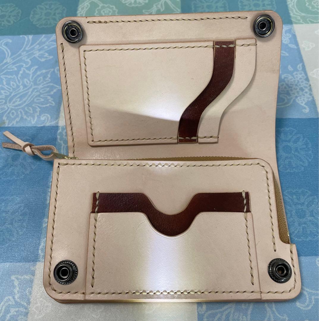 トラッカーウォレット　ミドルサイズ　お札を楽に収納　赤＋茶＋ナチュラル