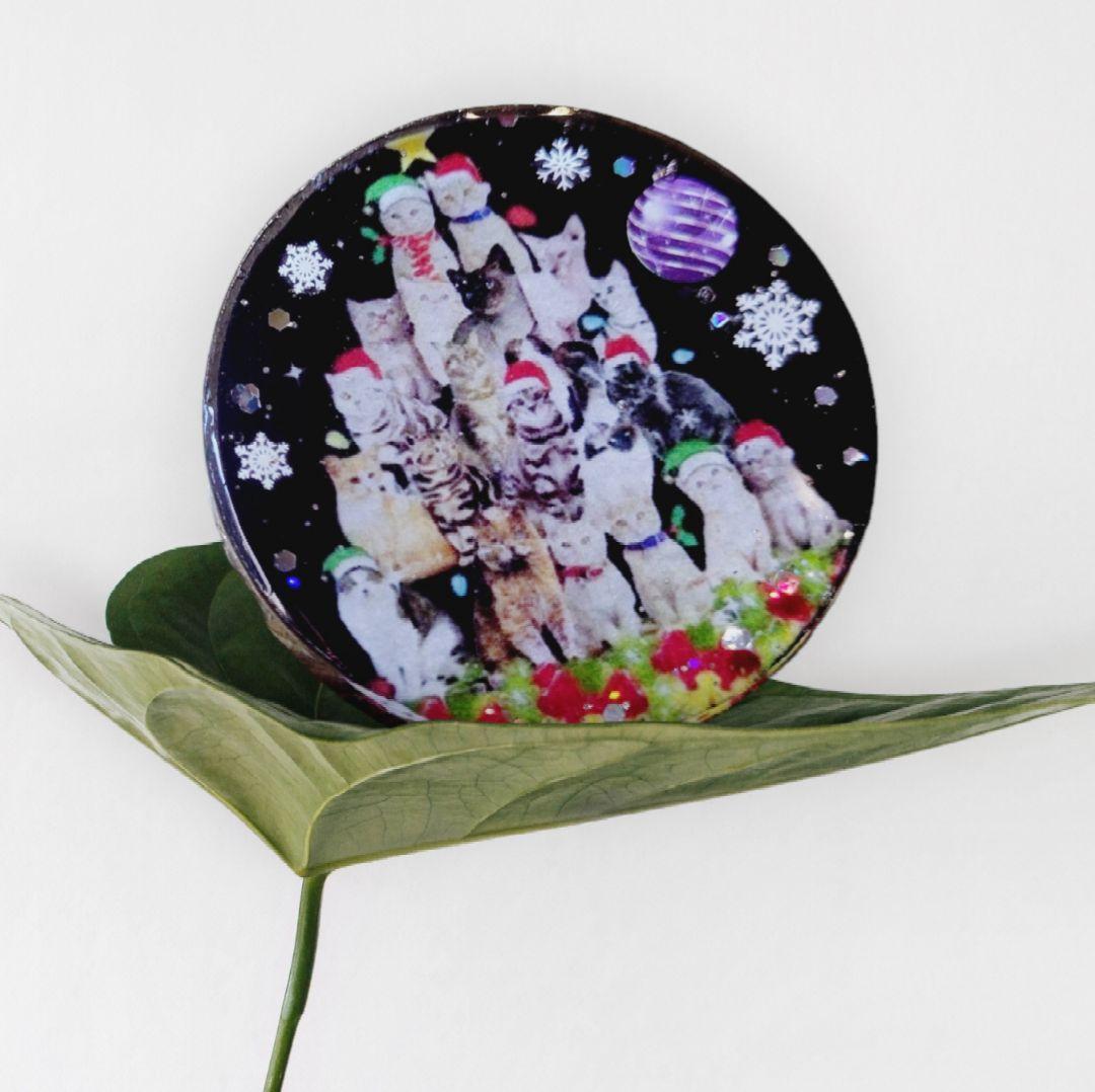 NO.413❤猫 クリスマス・ツリー❤レジンヘアゴム  ブローチ