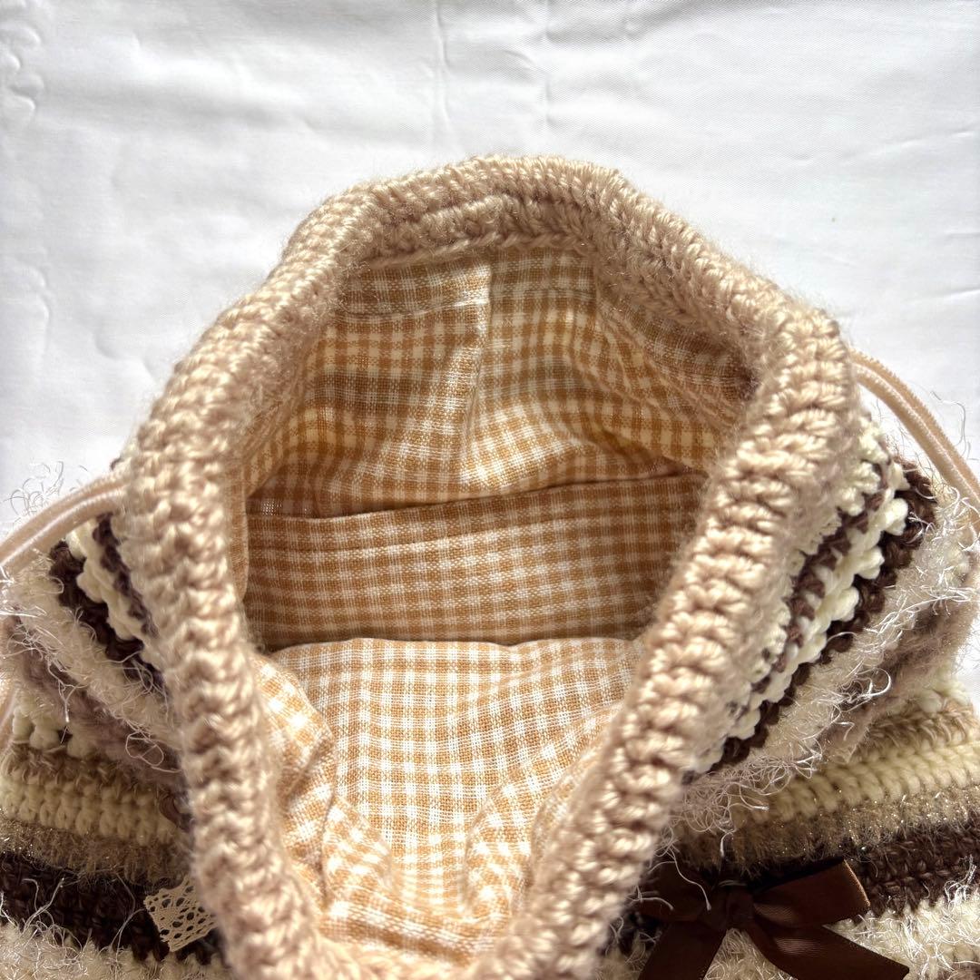 ナップサック　リュックサック　ブラウン　編み物