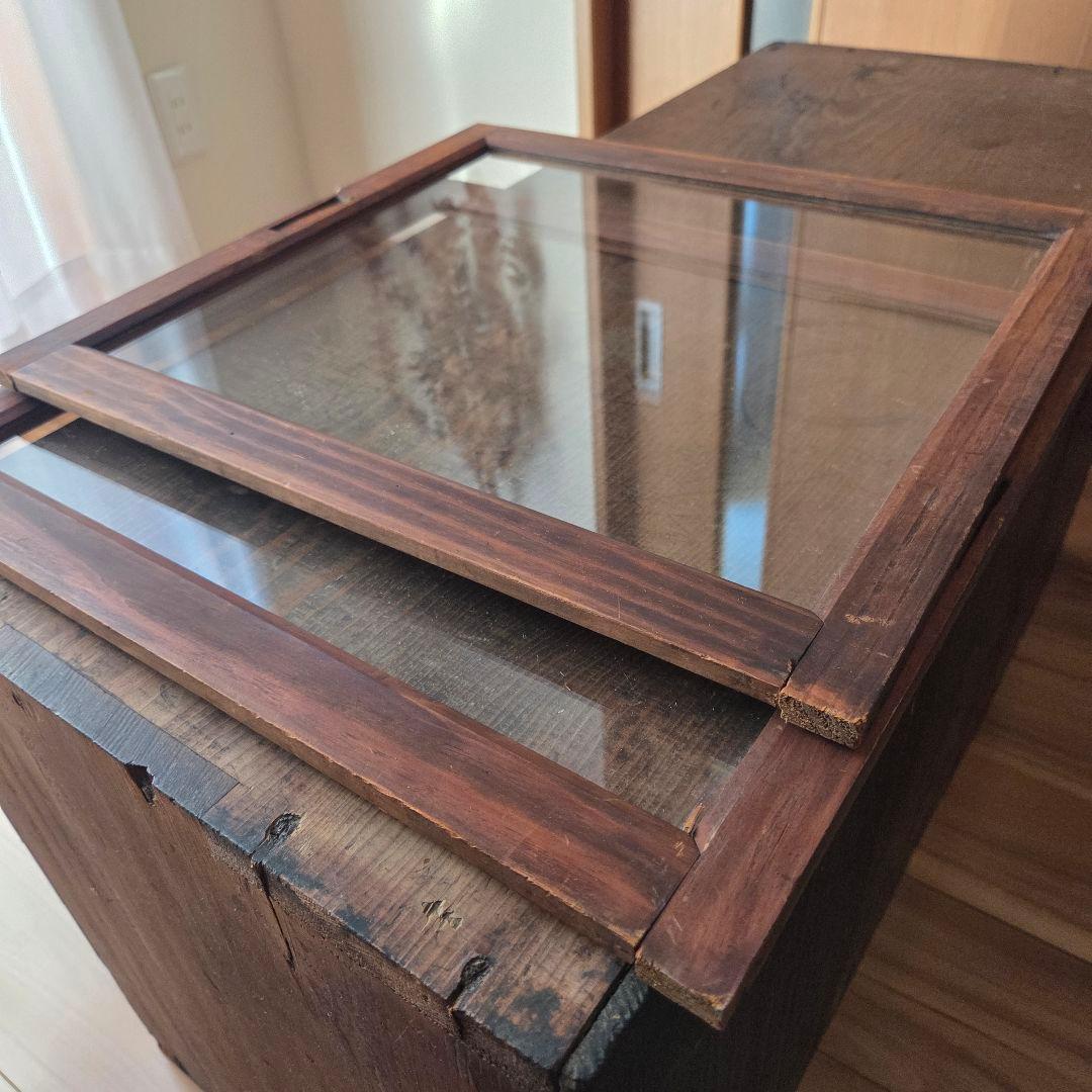 ガラス引戸棚 陳列ケース 収納棚 古家具硝子 当時物 アンティーク