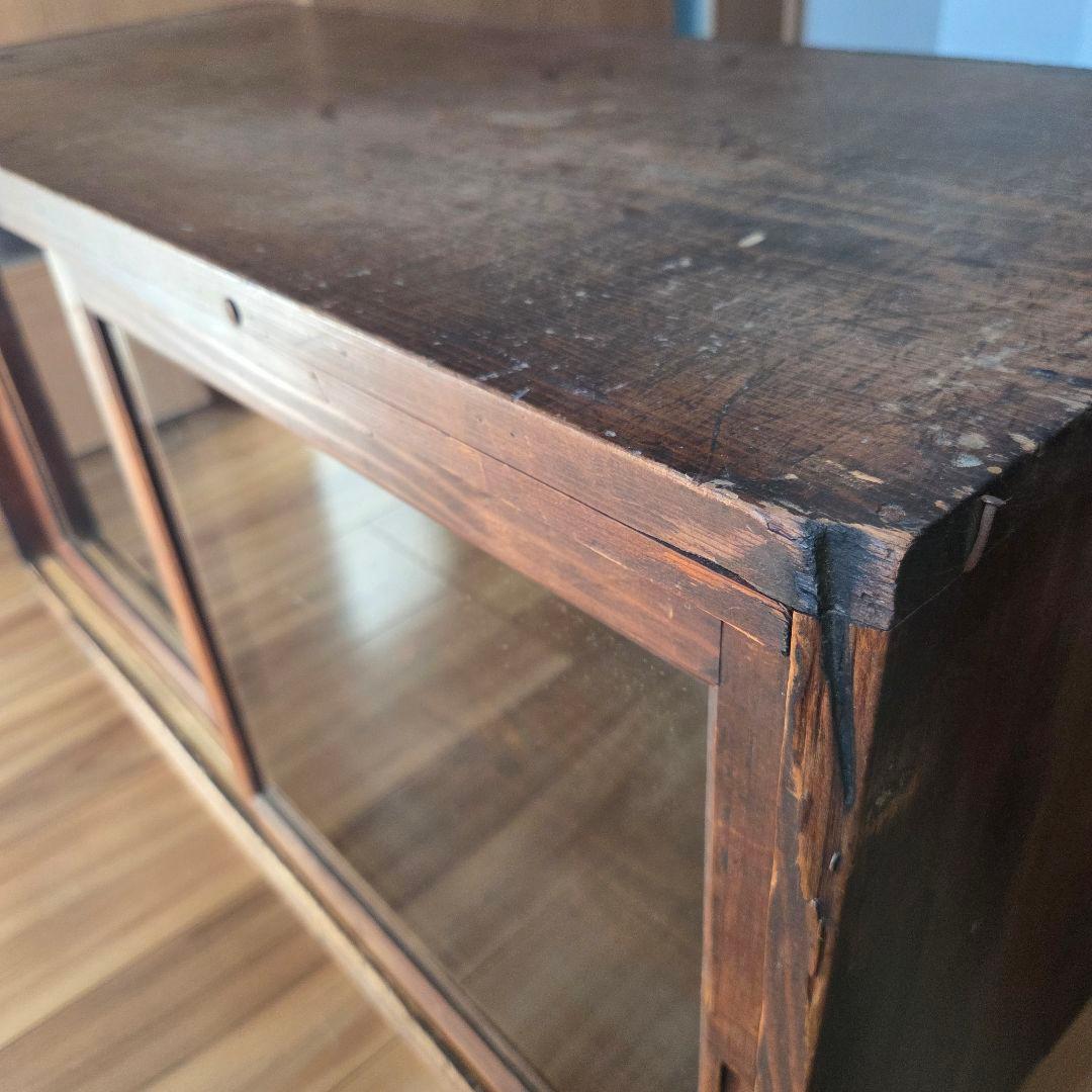 ガラス引戸棚 陳列ケース 収納棚 古家具硝子 当時物 アンティーク